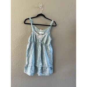 VELVET Mini Dress Womens Small Blue Silk Babydoll Crochet Boho Floral  Fairycore